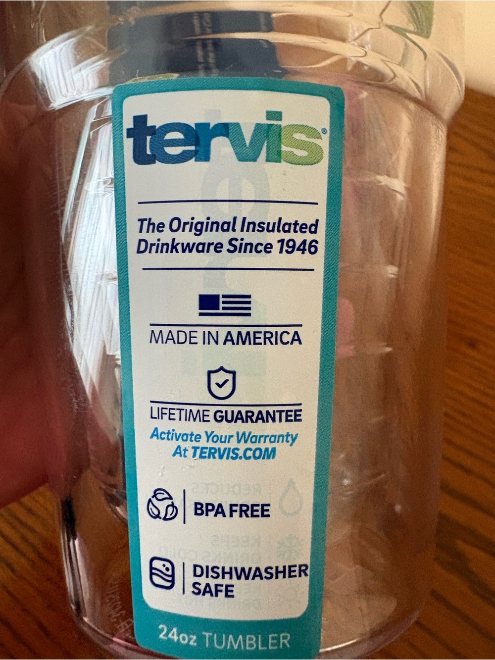 tervis Clear Tumbler with Yellow Lid and Embroidered Palm Design - Picture 6 of 7